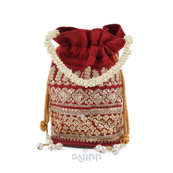 AYSR Boutique Dark Maroon Embroidered Potli Bag