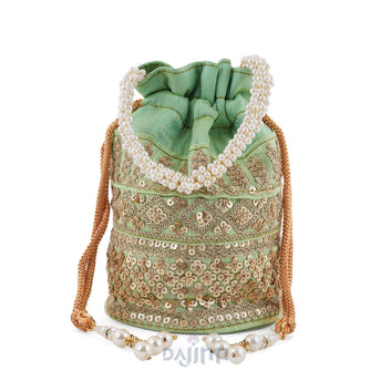 AYSR Boutique Pista Green Embroidered Potli Bag