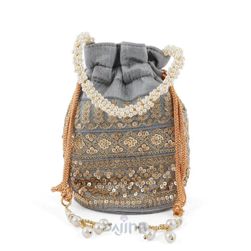 Wedding Bells Grey Embroidered Potli Bag