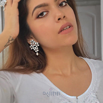 Vamika Floral Polki Silver Oxidized Earrings