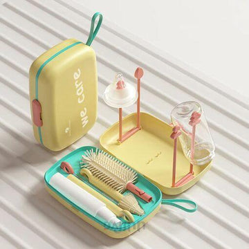 DaJinn Baby Bottle Cleaner Set with Removable Draining Tray – Baby Bottles Drying Rack with Storage Box – Green
