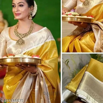 White Gold Georgette Saree with Floral Print