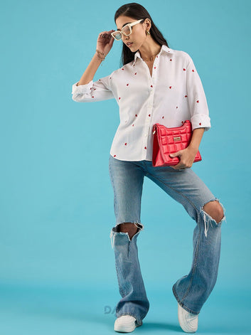 Dajinn Embroidered Cotton Shirt with Hearts