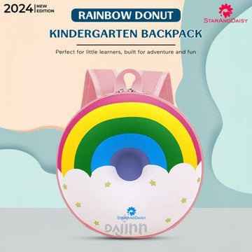 DaJinn Donut School Bag for Kids, Girls Boys Preschool Nursery Bag & Travel Bag for Children – Rainbow Pink