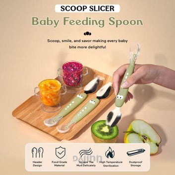 DaJinn 2-in-1 Fruit Scraper for Baby, Baby Feeding Soft Silicon Spoon, Double-sided Training Spoon, BPA-Free – Green