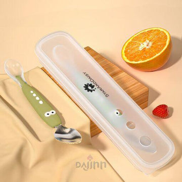 DaJinn 2-in-1 Fruit Scraper for Baby, Baby Feeding Soft Silicon Spoon, Double-sided Training Spoon, BPA-Free – Green