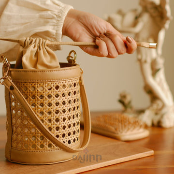 Dajinn Rattan Weave Bucket Bag - Nude