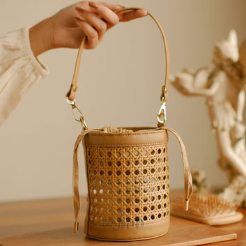 Dajinn Rattan Weave Bucket Bag - Nude