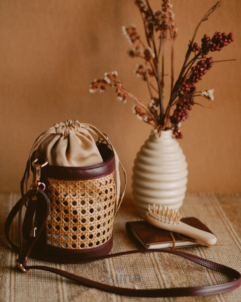 Dajinn Rattan Weave Bucket Bag - Vintage Merlot
