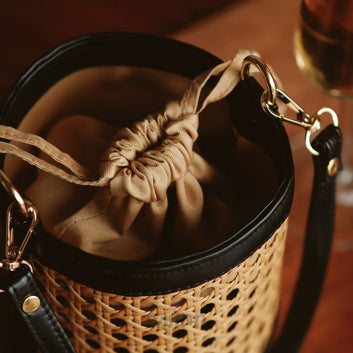 Dajinn Rattan Weave Bucket Bag - Black