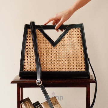 Dajinn Rattan Weave Tan Sling/ Tote - Black