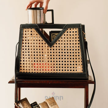 Dajinn Rattan Weave Tan Sling/ Tote - Black