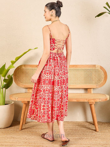 Dajinn Scalloped Fit and Flare Maxi Cotton Dress