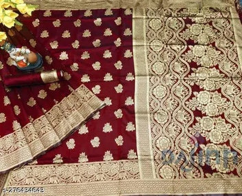 Traditional Banarasi Silk Maroon Jacquard Saree With Blouse