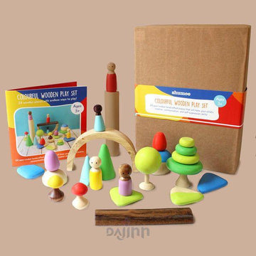 DaJinn 24-Piece Wooden Pretend Play Set with Peg Dolls (3 Years+)